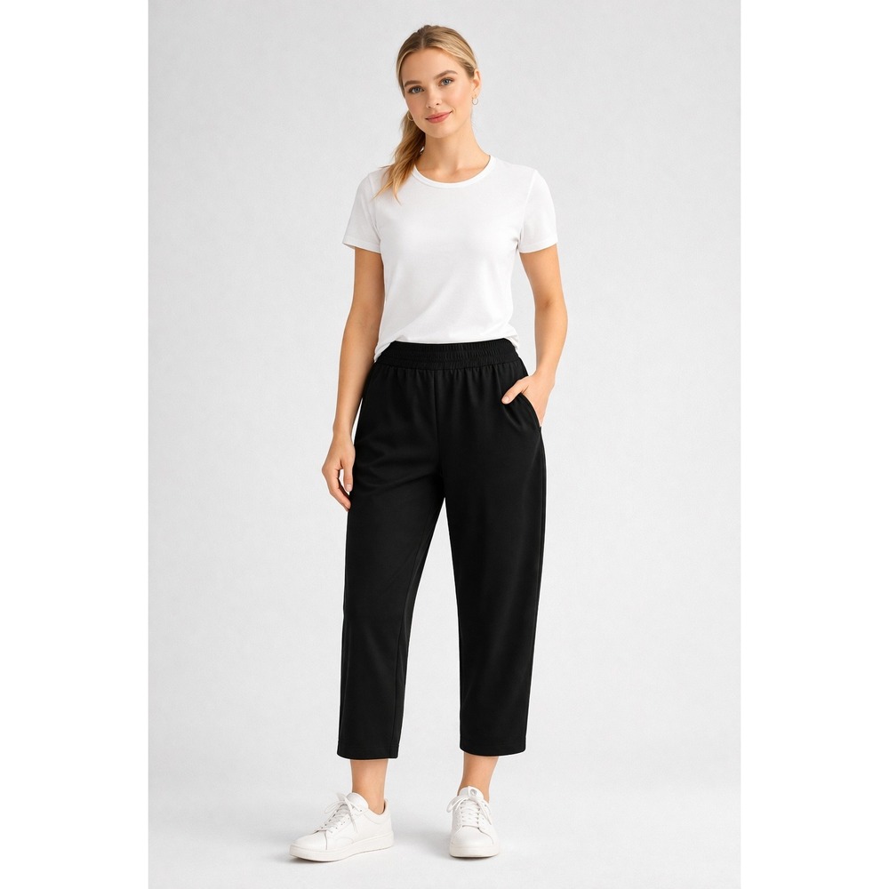 T by Talbots Black Cropped pants Elastic Waist Athletic Womens M petite Active